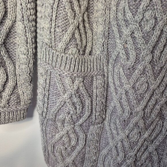 Aran Mor Cable Knit 100% Merino Wool Grey One Button Longline Cardigan - Picture 4 of 8